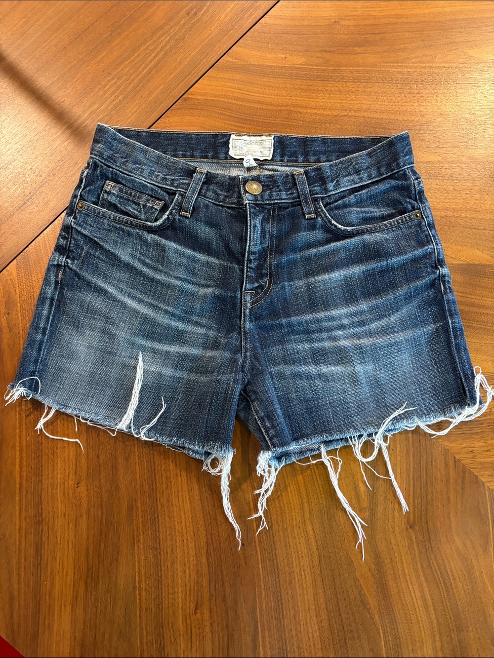 Current/Elliott Distressed Dark Blue Denim Cutoff Shorts